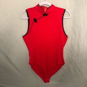 Bold red sleeveless bodysuit